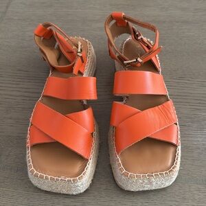 Alohas Women's County Pomelo Orange Square Toe Chunky Orange Leather Sandals 39